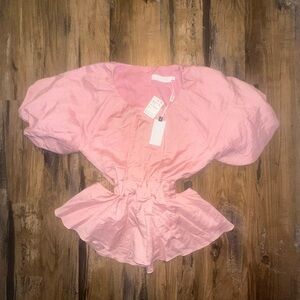 Astr Pink Puff Sleeve Women's Top